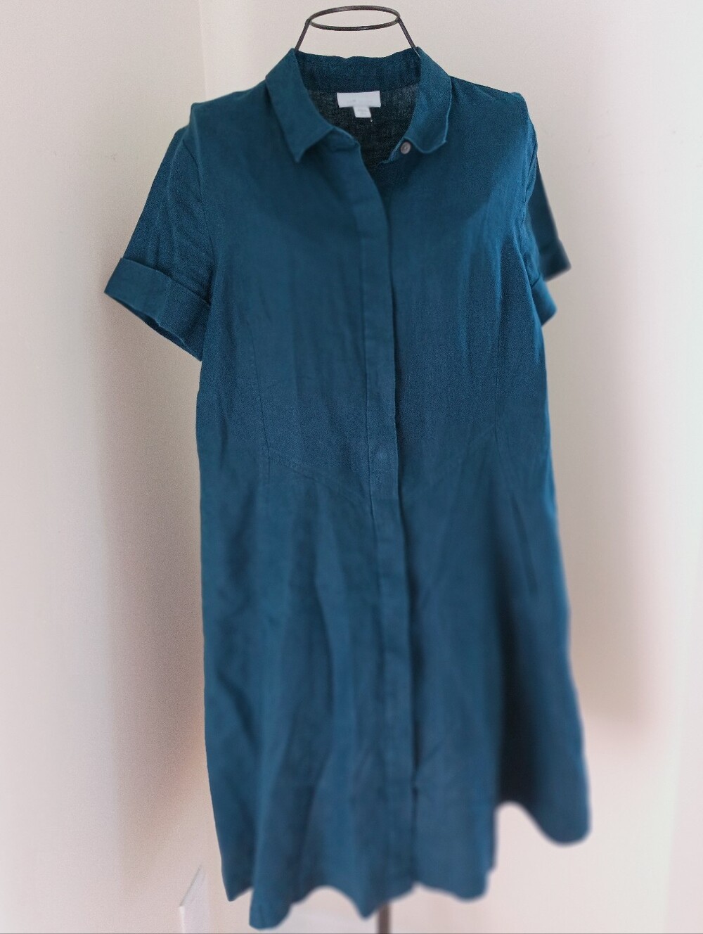 J.Jill Love Linen Shirt Dress Short Sleeve Pockets Size S Navy Blue - Picture 5 of 16
